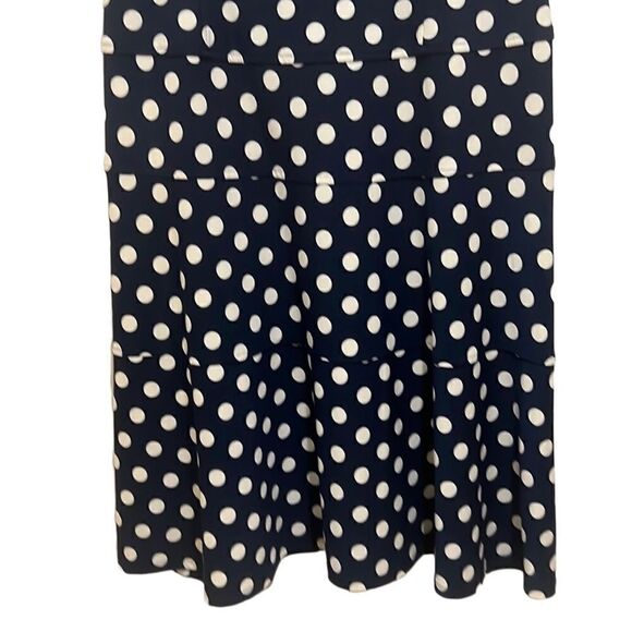 Anne Klein dress flare navy cream polka dots cap sleeve slinky 10 - Picture 6 of 9